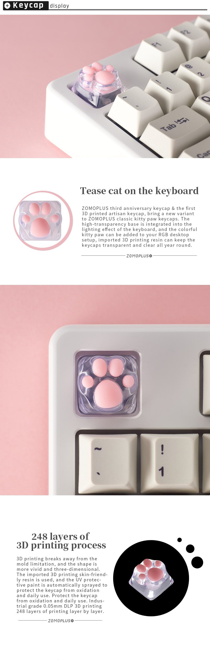 ZOMO PLUS 3D Printed Resin Silicone Transparent Cat Paw Keycap Multi-Color ABS & Silicon Artisan Keycap for Mechanical Keyboard ZOMO PLUS 3D Printed Resin Silicone Transparent Cat Paw Keycap Multi-Color ABS & Silicon Artisan Keycap for Mechanical Keyboard