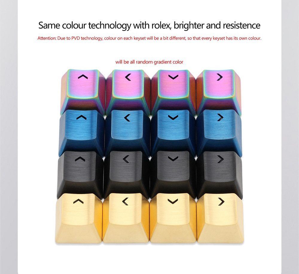 Teamwolf stainless steel MX Metal Keycap for keyboard gaming key Arrow Key R4 light through back lit Black Blue Gold gradient Teamwolf stainless steel MX Metal Keycap for keyboard gaming key Arrow Key R4 light through back lit Black Blue Gold gradient