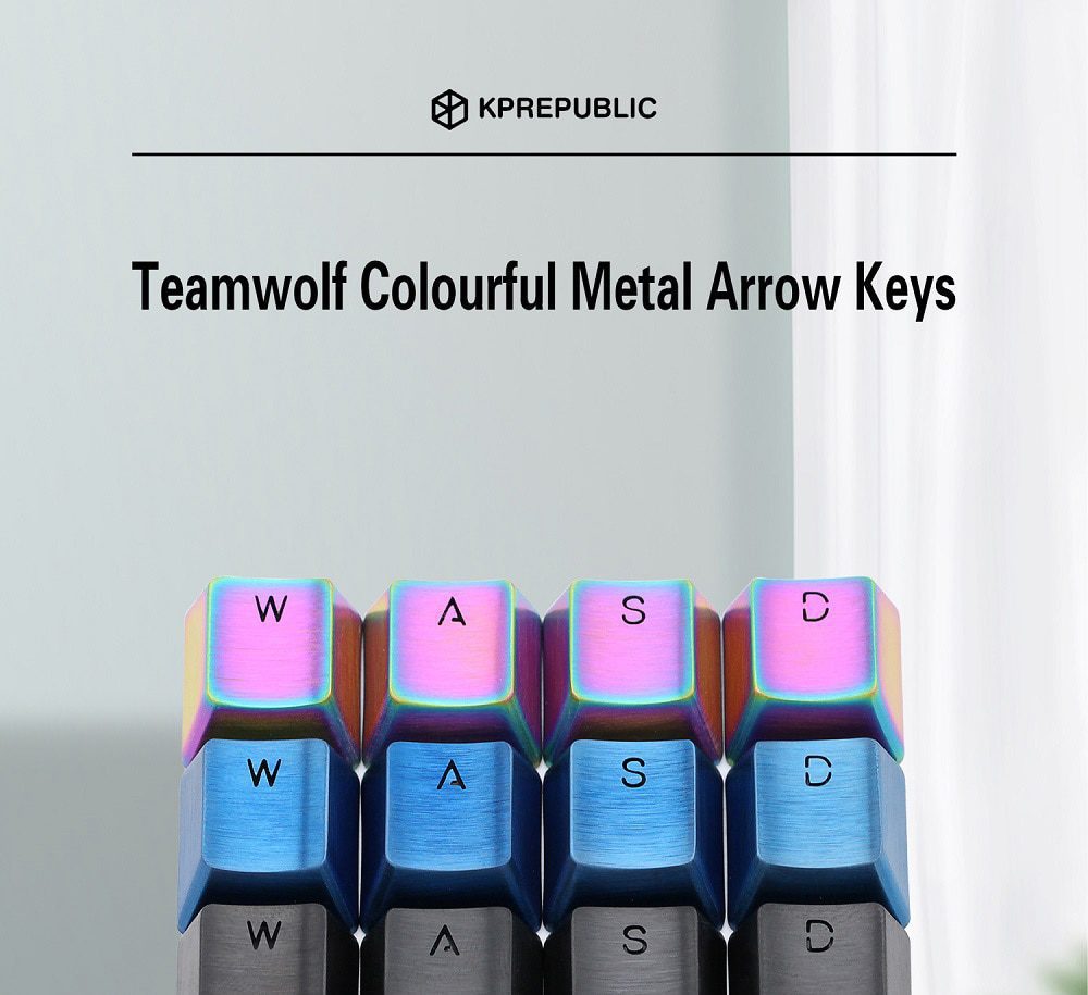 Teamwolf stainless steel MX Metal Keycap for keyboard gaming key Arrow Key R4 light through back lit Black Blue Gold gradient Teamwolf stainless steel MX Metal Keycap for keyboard gaming key Arrow Key R4 light through back lit Black Blue Gold gradient