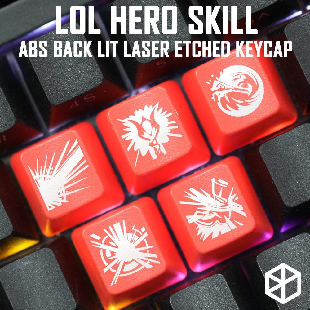 Novelty Shine Through Keycaps ABS Etched, Shine-Through lol black red r2 hero skill Zyra Twitch Kalista Kog Maw