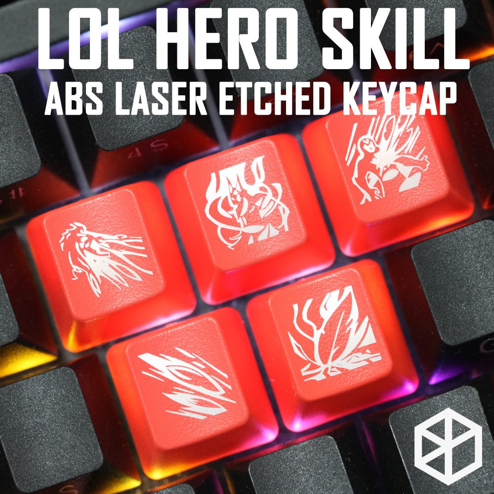 Novelty Shine Through Keycaps ABS Etched, Shine-Through lol black red r2 hero skill Zyra Twitch Kalista Kog Maw