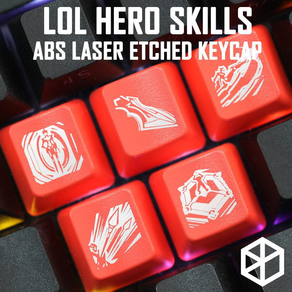 Novelty Shine Through Keycaps ABS Etched, Shine-Through lol black red r2 hero skill Zyra Twitch Kalista Kog Maw