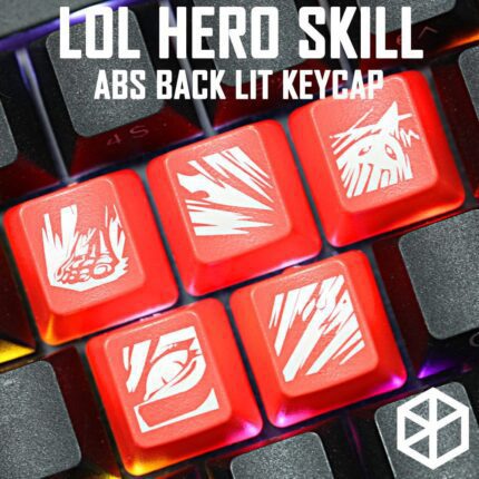 Novelty Shine Through Keycaps ABS Etched, Shine-Through lol black red r2 hero skill Zyra Twitch Kalista Kog Maw