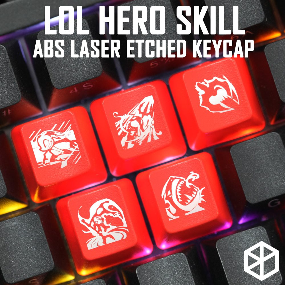 Novelty Shine Through Keycaps ABS Etched, Shine-Through lol black red r2 hero skill Zyra Twitch Kalista Kog Maw