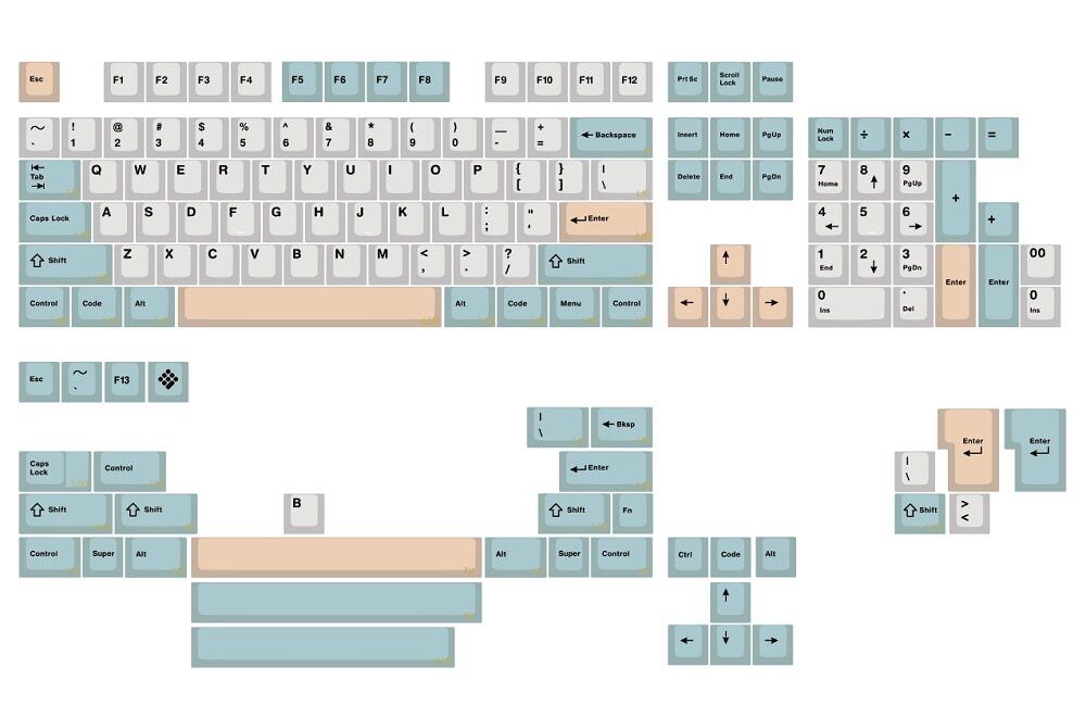 WM Elegant Beige Green Dye Sub Keycap Thick PBT Cherry Profile for keyboard 87 tkl 104 ansi xd64 bm60 xd68 bm65 bm68 WM Elegant Beige Green Dye Sub Keycap Thick PBT Cherry Profile for keyboard 87 tkl 104 ansi xd64 bm60 xd68 bm65 bm68