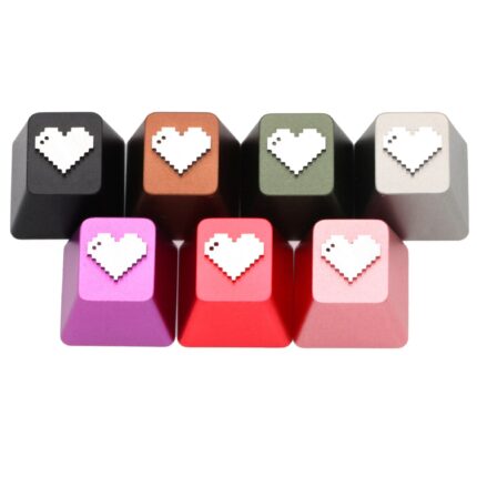 Pixel Heart anodized aluminum keycaps with anodizing  for custom mechanical keyboards cherry profile grey black red green silver