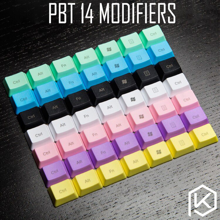 PBT modifier Keycaps 14 Keys in OEM Profile With Cherry MX Stems front printed top printed legend red black blue purple pink PBT modifier Keycaps 14 Keys in OEM Profile With Cherry MX Stems front printed top printed legend red black blue purple pink
