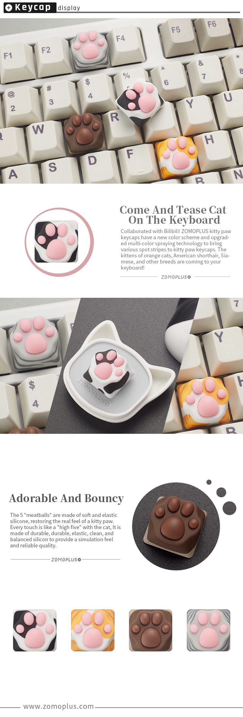 ZOMO PLUS Kawaii Cat Paw Keycap Multi-Color ABS & Silicon Artisan Keycap for Mechanical Keyboard Cow Cat Siamese Cat American ZOMO PLUS Kawaii Cat Paw Keycap Multi-Color ABS & Silicon Artisan Keycap for Mechanical Keyboard Cow Cat Siamese Cat American