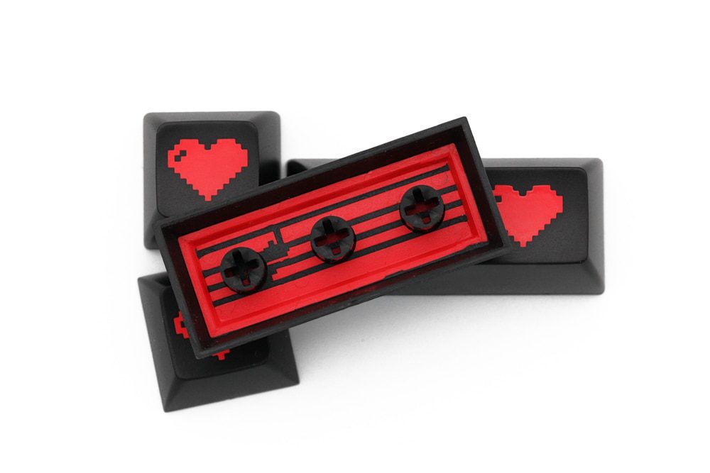 Domikey abs doubleshot keycap pixel heart black red oem dsa sa cherry profile poker 87 104 gh60 xd64 xd68 xd84 xd75 xd87