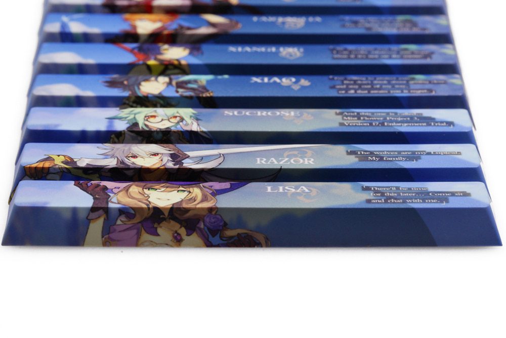 Allover dye subbed Keycap Novelty 6.25u spacebar pbt for mechanical keyboard Genshin Impact Diona Jean YanFei YunJin Goroou Allover dye subbed Keycap Novelty 6.25u spacebar pbt for mechanical keyboard Genshin Impact Diona Jean YanFei YunJin Goroou