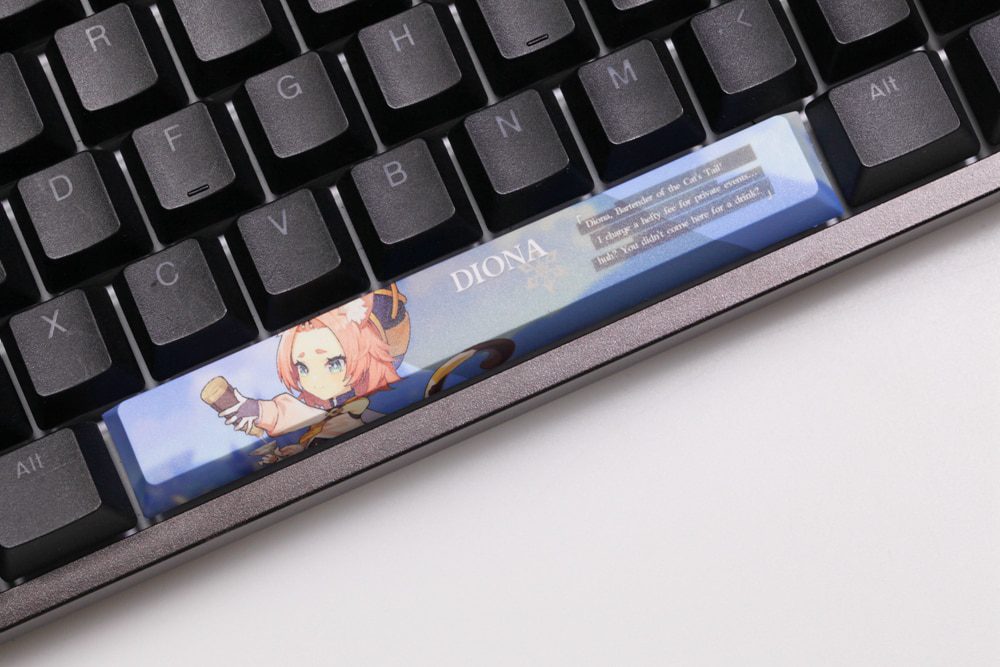Allover dye subbed Keycap Novelty 6.25u spacebar pbt for mechanical keyboard Genshin Impact Diona Jean YanFei YunJin Goroou Allover dye subbed Keycap Novelty 6.25u spacebar pbt for mechanical keyboard Genshin Impact Diona Jean YanFei YunJin Goroou
