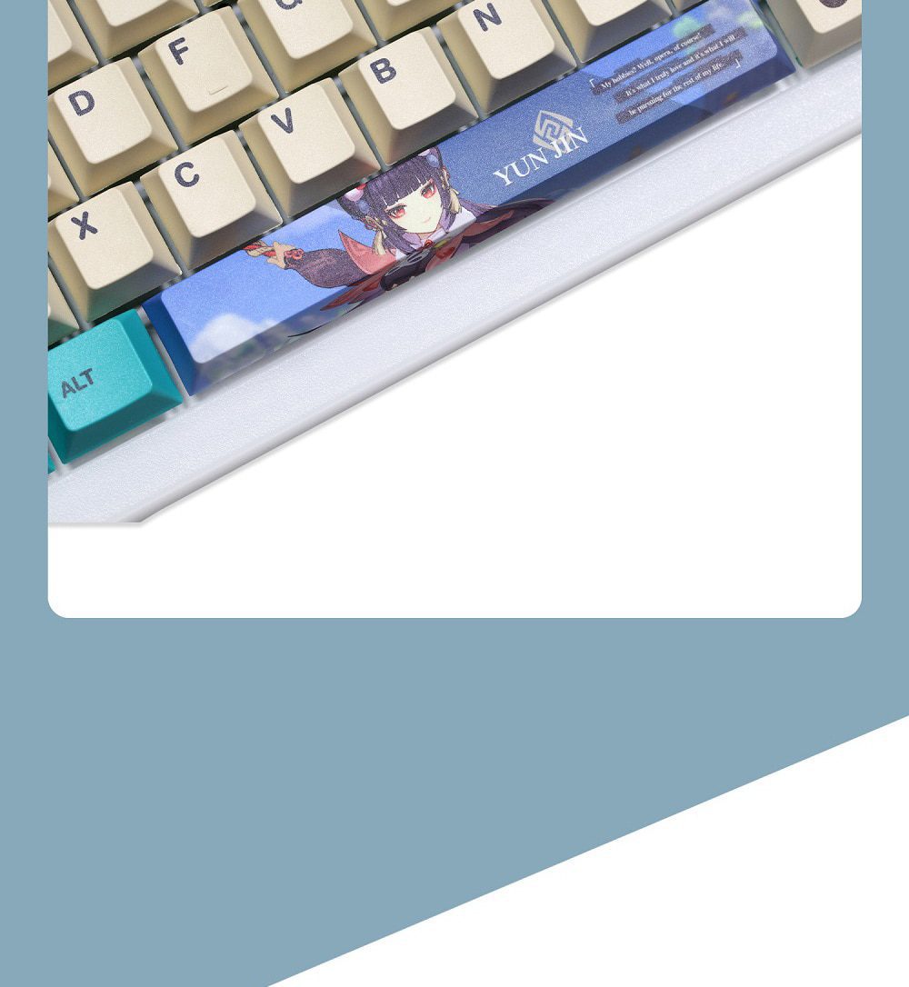 Allover dye subbed Keycap Novelty 6.25u spacebar pbt for mechanical keyboard Genshin Impact Diona Jean YanFei YunJin Goroou Allover dye subbed Keycap Novelty 6.25u spacebar pbt for mechanical keyboard Genshin Impact Diona Jean YanFei YunJin Goroou