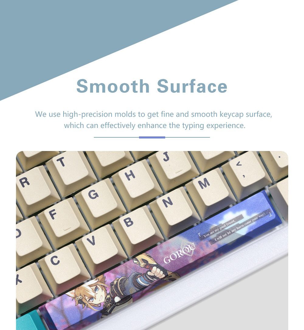 Allover dye subbed Keycap Novelty 6.25u spacebar pbt for mechanical keyboard Genshin Impact Diona Jean YanFei YunJin Goroou Allover dye subbed Keycap Novelty 6.25u spacebar pbt for mechanical keyboard Genshin Impact Diona Jean YanFei YunJin Goroou