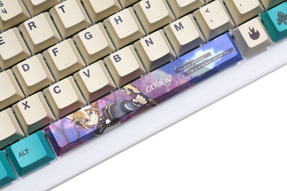 Allover dye subbed Keycap Novelty 6.25u spacebar pbt for mechanical keyboard Genshin Impact Diona Jean YanFei YunJin Goroou Allover dye subbed Keycap Novelty 6.25u spacebar pbt for mechanical keyboard Genshin Impact Diona Jean YanFei YunJin Goroou