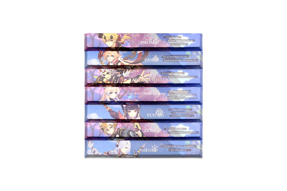 Allover dye subbed Keycap Novelty 6.25u spacebar pbt for mechanical keyboard Genshin Impact Diona Jean YanFei YunJin Goroou Allover dye subbed Keycap Novelty 6.25u spacebar pbt for mechanical keyboard Genshin Impact Diona Jean YanFei YunJin Goroou