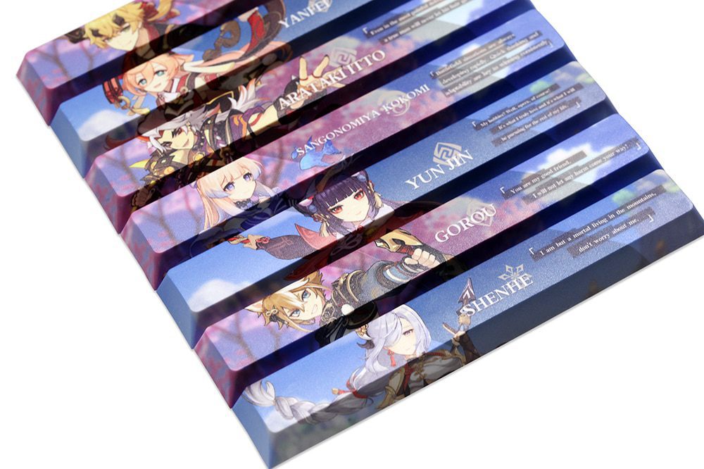 Allover dye subbed Keycap Novelty 6.25u spacebar pbt for mechanical keyboard Genshin Impact Diona Jean YanFei YunJin Goroou Allover dye subbed Keycap Novelty 6.25u spacebar pbt for mechanical keyboard Genshin Impact Diona Jean YanFei YunJin Goroou