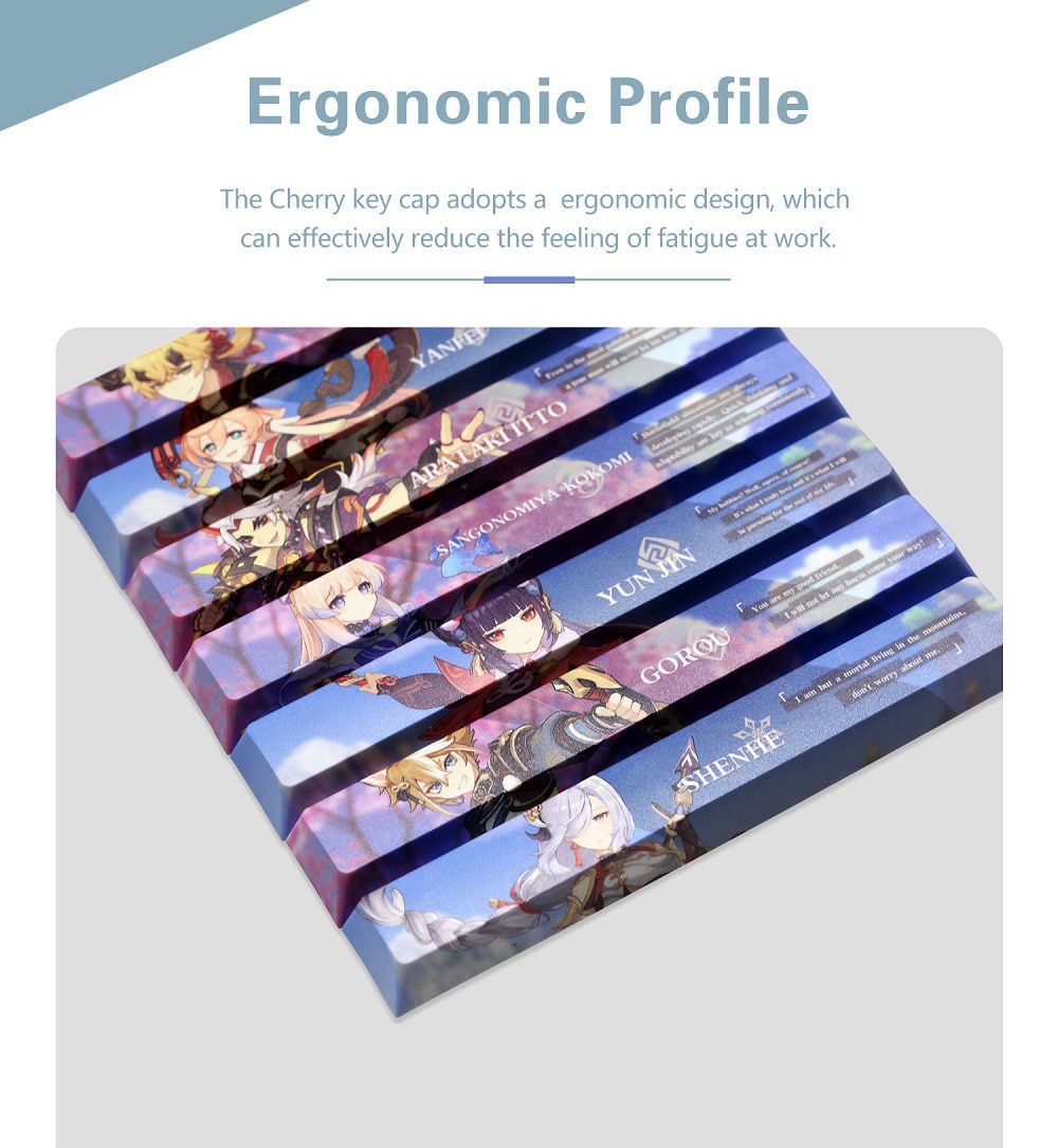 Allover dye subbed Keycap Novelty 6.25u spacebar pbt for mechanical keyboard Genshin Impact Diona Jean YanFei YunJin Goroou Allover dye subbed Keycap Novelty 6.25u spacebar pbt for mechanical keyboard Genshin Impact Diona Jean YanFei YunJin Goroou