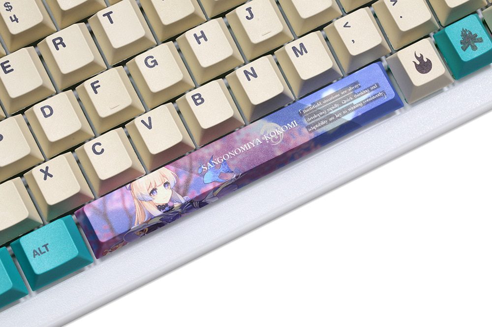 Allover dye subbed Keycap Novelty 6.25u spacebar pbt for mechanical keyboard Genshin Impact Diona Jean YanFei YunJin Goroou Allover dye subbed Keycap Novelty 6.25u spacebar pbt for mechanical keyboard Genshin Impact Diona Jean YanFei YunJin Goroou