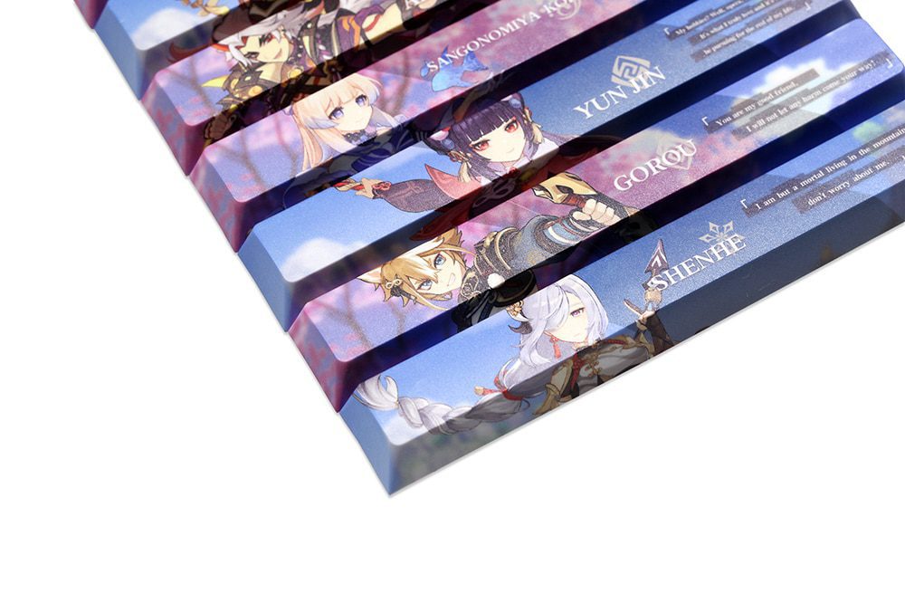 Allover dye subbed Keycap Novelty 6.25u spacebar pbt for mechanical keyboard Genshin Impact Diona Jean YanFei YunJin Goroou Allover dye subbed Keycap Novelty 6.25u spacebar pbt for mechanical keyboard Genshin Impact Diona Jean YanFei YunJin Goroou