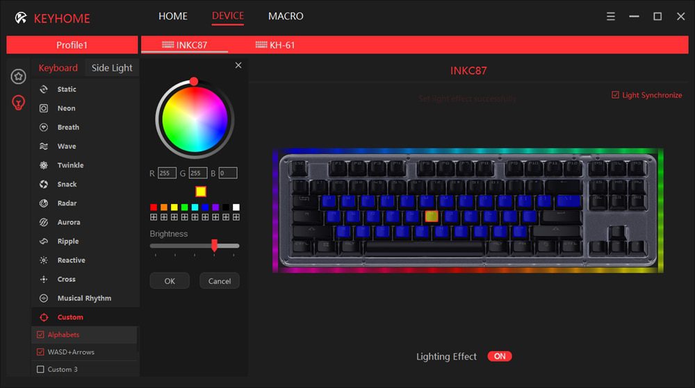 INKC 87 key Mechanical Keyboard 80% 87 TKL PCB Acrylic CASE hot swappable switch support lighting effects with RGB switch led
