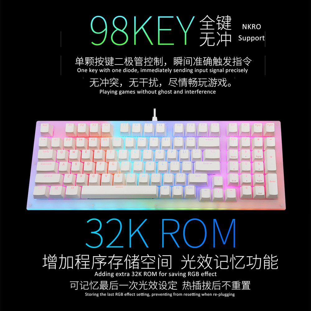 Womier 98 key K98 Mechanical Keyboard 98 PCB CASE hot swappable switch support lighting effects with RGB switch led Womier 98 key K98 Mechanical Keyboard 98 PCB CASE hot swappable switch support lighting effects with RGB switch led