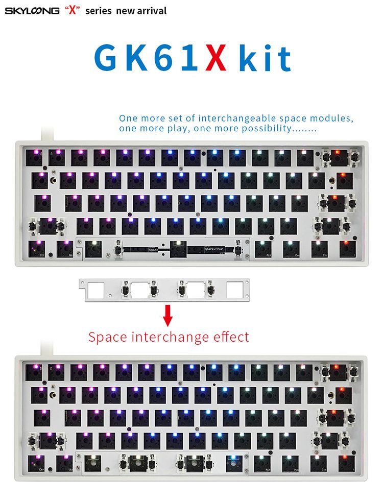 gk61x gk61 60% mechanical keyboard rgb switch led hot swapping socket type c pcb case with split spacebar software program gk61x gk61 60% mechanical keyboard rgb switch led hot swapping socket type c pcb case with split spacebar software program
