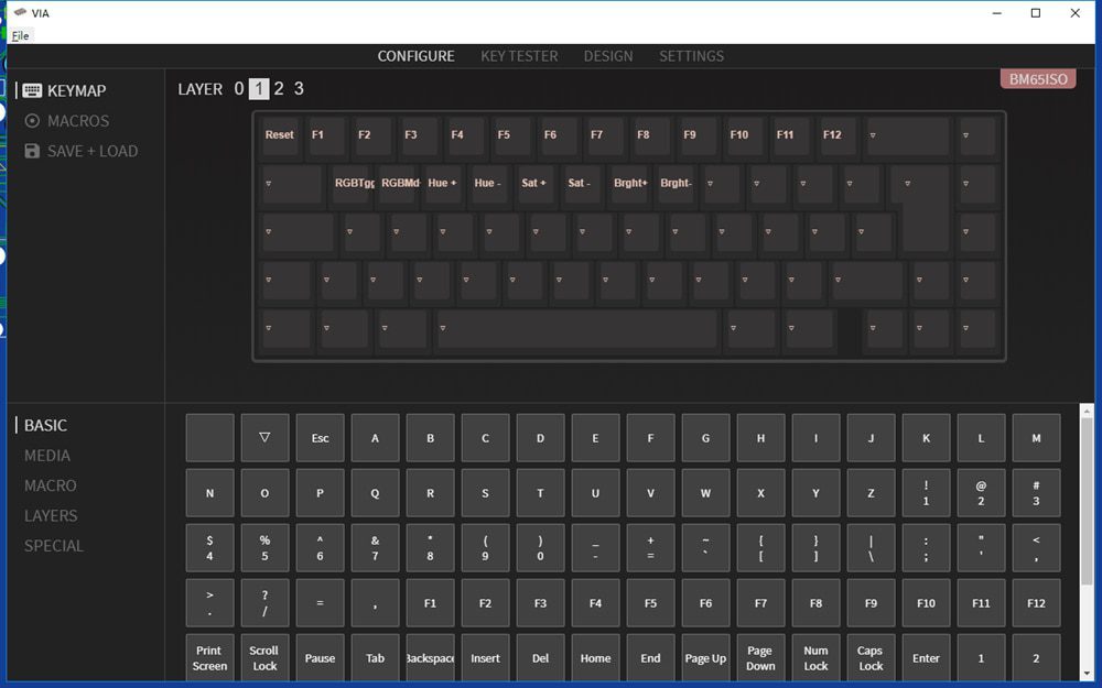 bm65rgb bm65 ISO rgb 65%  hot swappable Custom Mechanical Keyboard PCB programmed qmk VIA firmware rgb switch underglow type c