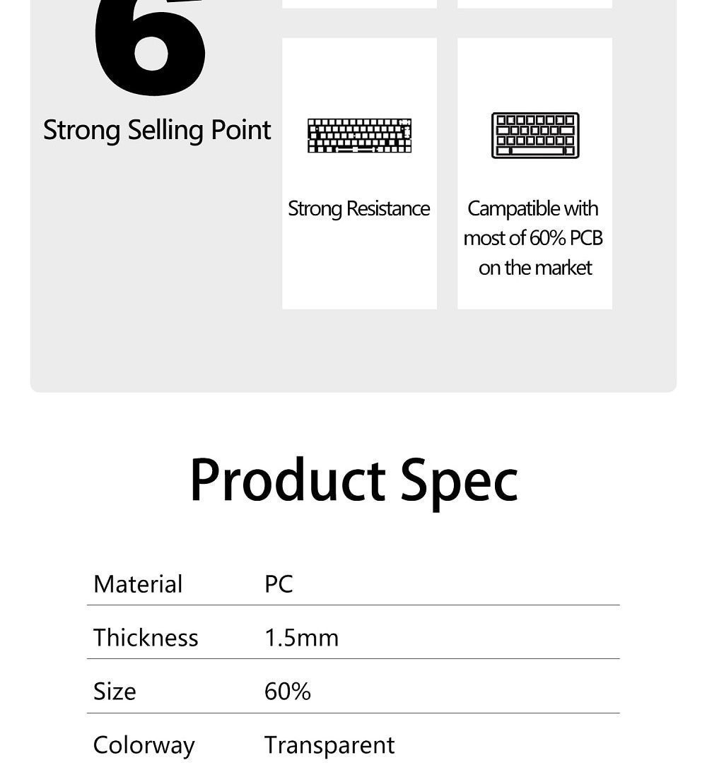60% PC Plate Plastic Mechanical Keyboard 1,5mm thickness support xd60 xd64 gh60 BM60 ISO with arrow key Transparent Clear color 60% PC Plate Plastic Mechanical Keyboard 1,5mm thickness support xd60 xd64 gh60 BM60 ISO with arrow key Transparent Clear color