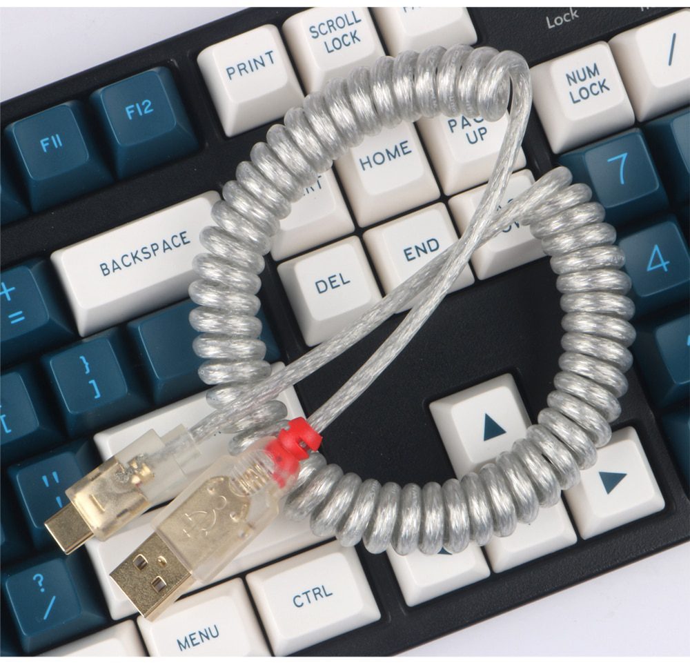 LINDY type c Cable wire Mechanical Keyboard Silver cable coiled cable gold plating usb a to usb c soft wire for detachable usb