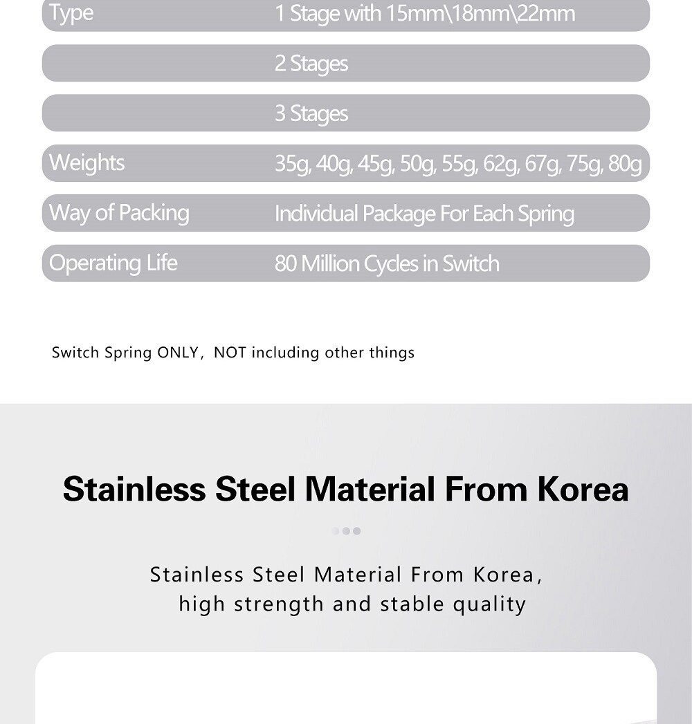 mStone Switch Spring 35g 40g 45g 50g 55g 60g 62g 67g 75g 80g Custom Cherry MX Long Edition 2 Stages 3 Stages Independent packing