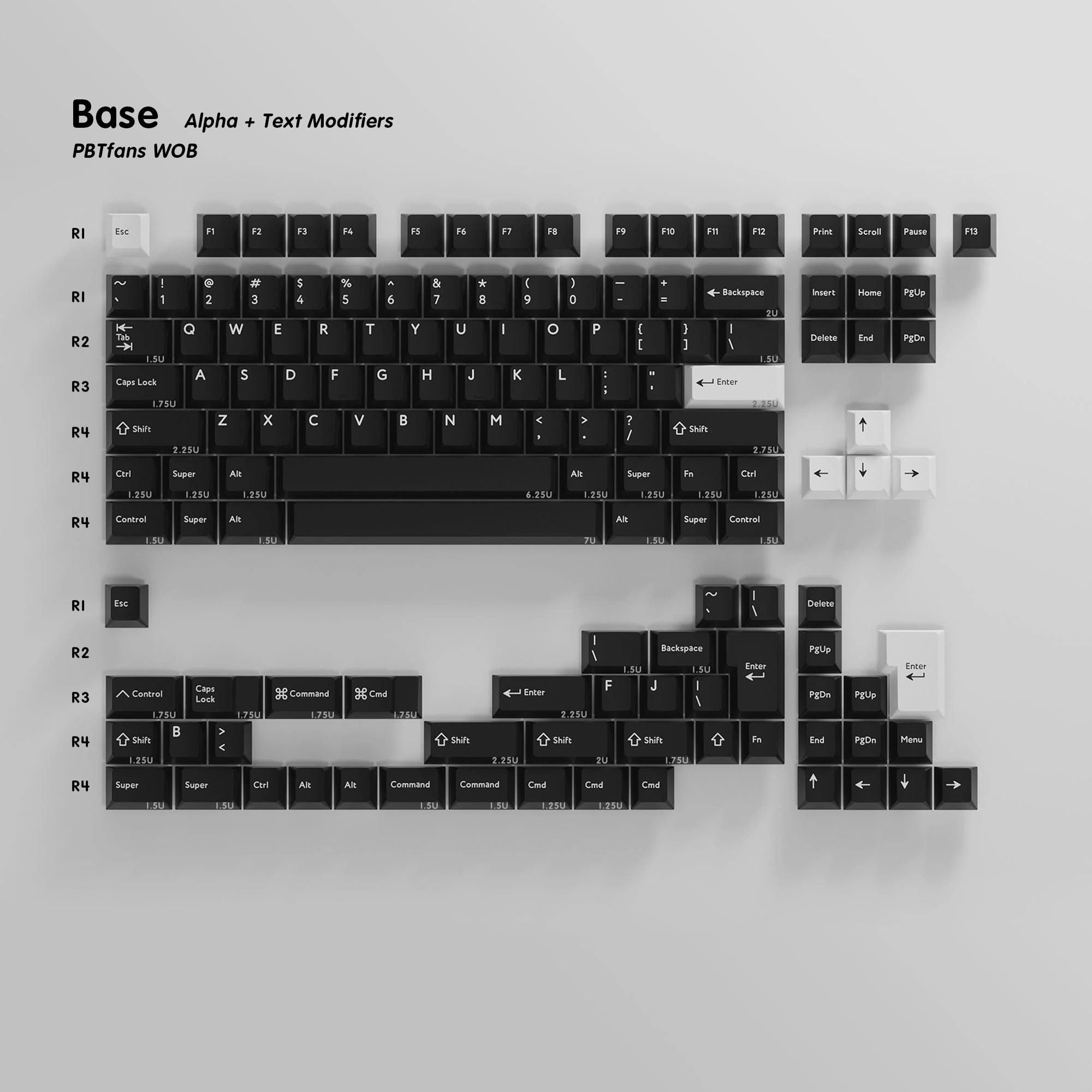 [Base kit] PBTfans™ WOB Doubleshot PBT Material Cherry Profile Keycaps Icon/Text Modifiers /ISO Enter/1.75U Shift/Command key