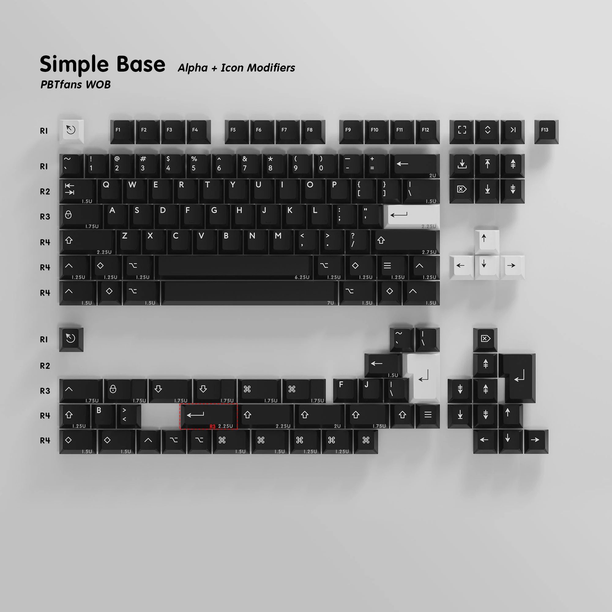 [Base kit] PBTfans™ WOB Doubleshot PBT Material Cherry Profile Keycaps Icon/Text Modifiers /ISO Enter/1.75U Shift/Command key