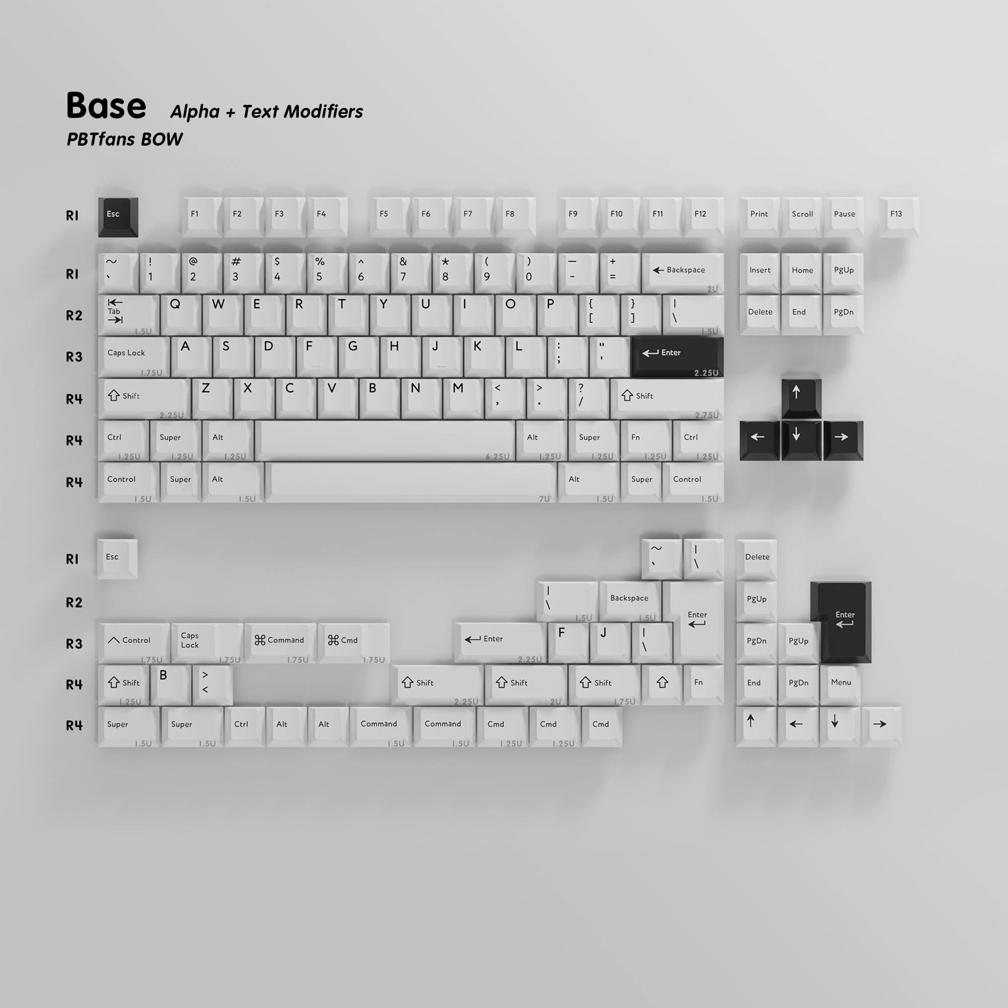 [Base kit] PBTfans™ Doubleshot BOW PBT Material Cherry Profile Keycaps Icon/Text Modifiers /ISO Enter/1.75U Shift/Command key