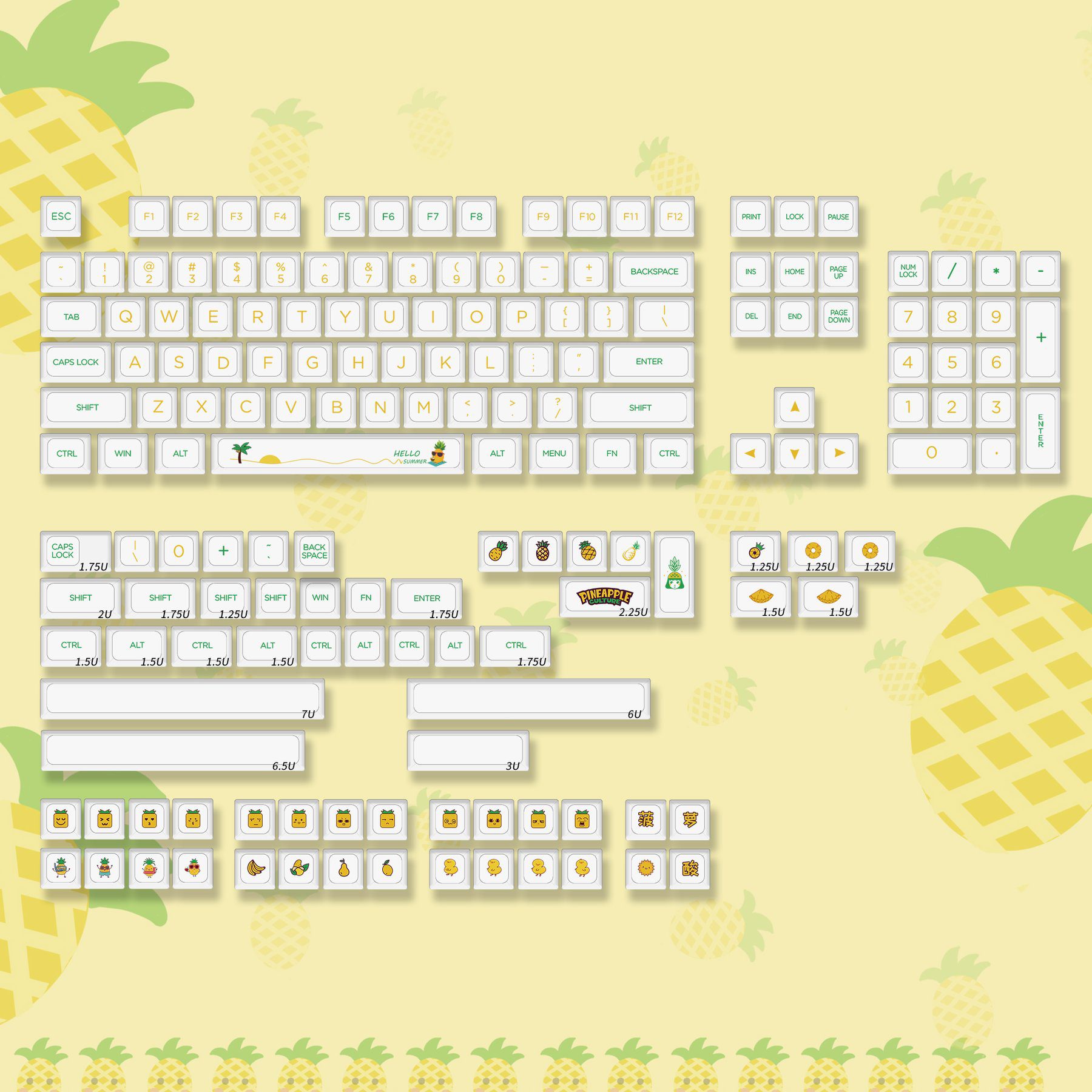 NP Pineapple Dye-sub Keycaps Set NP Pineapple Dye-sub Keycaps Set