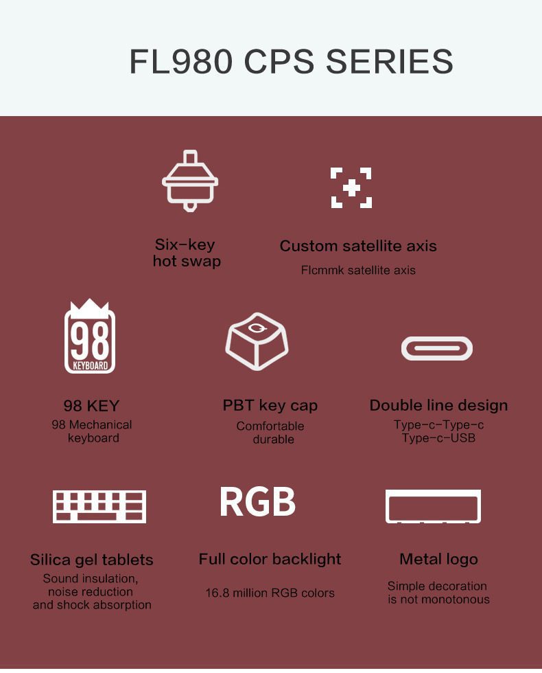 FL·ESPORTS FL980 98-Key Mechanical Keyboard Single-Mode Wired Six-Key Hot-Swappable Version Game Office Dedicated FL·ESPORTS FL980 98-Key Mechanical Keyboard Single-Mode Wired Six-Key Hot-Swappable Version Game Office Dedicated