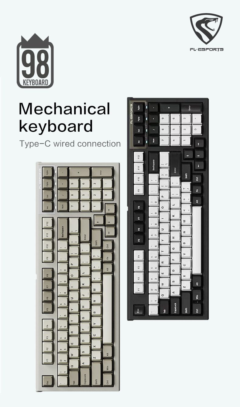FL·ESPORTS FL980 98-Key Mechanical Keyboard Single-Mode Wired Six-Key Hot-Swappable Version Game Office Dedicated FL·ESPORTS FL980 98-Key Mechanical Keyboard Single-Mode Wired Six-Key Hot-Swappable Version Game Office Dedicated
