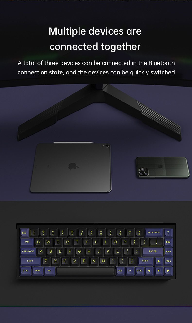 FL·ESPORTS FL680 Three-Mode Mechanical Keyboard 68 Keys RGB Hot-Swappable 2.4G Wireless Bluetooth Wired Win/Mac/iPad