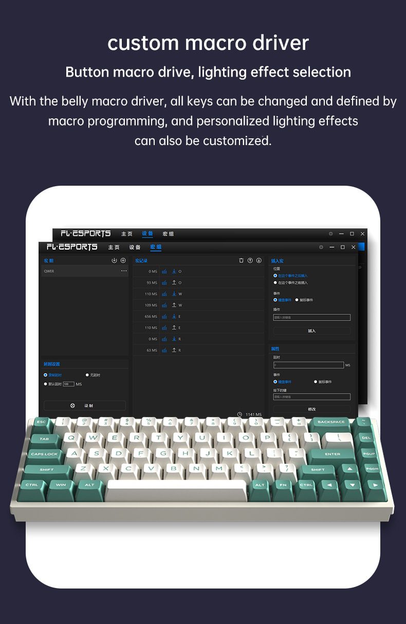 FL·ESPORTS FL680 Three-Mode Mechanical Keyboard 68 Keys RGB Hot-Swappable 2.4G Wireless Bluetooth Wired Win/Mac/iPad