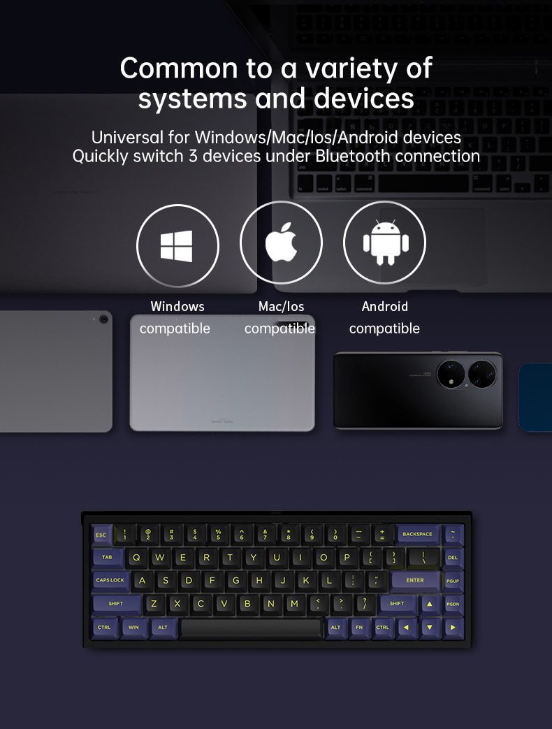 FL·ESPORTS FL680 Three-Mode Mechanical Keyboard 68 Keys RGB Hot-Swappable 2.4G Wireless Bluetooth Wired Win/Mac/iPad