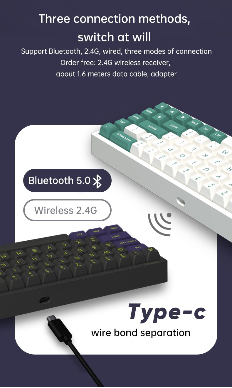 FL·ESPORTS FL680 Three-Mode Mechanical Keyboard 68 Keys RGB Hot-Swappable 2.4G Wireless Bluetooth Wired Win/Mac/iPad