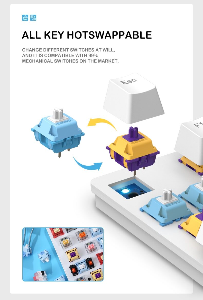 Dareu A87 Tri-mode Connection 100% Hotswap RGB LED Backlit Mechanical Gaming Keyboard With Customized Violet Gold or Sky Switch Dareu A87 Tri-mode Connection 100% Hotswap RGB LED Backlit Mechanical Gaming Keyboard With Customized Violet Gold or Sky Switch