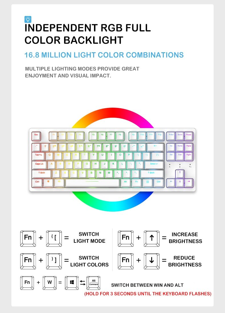 Dareu A87 Tri-mode Connection 100% Hotswap RGB LED Backlit Mechanical Gaming Keyboard With Customized Violet Gold or Sky Switch Dareu A87 Tri-mode Connection 100% Hotswap RGB LED Backlit Mechanical Gaming Keyboard With Customized Violet Gold or Sky Switch