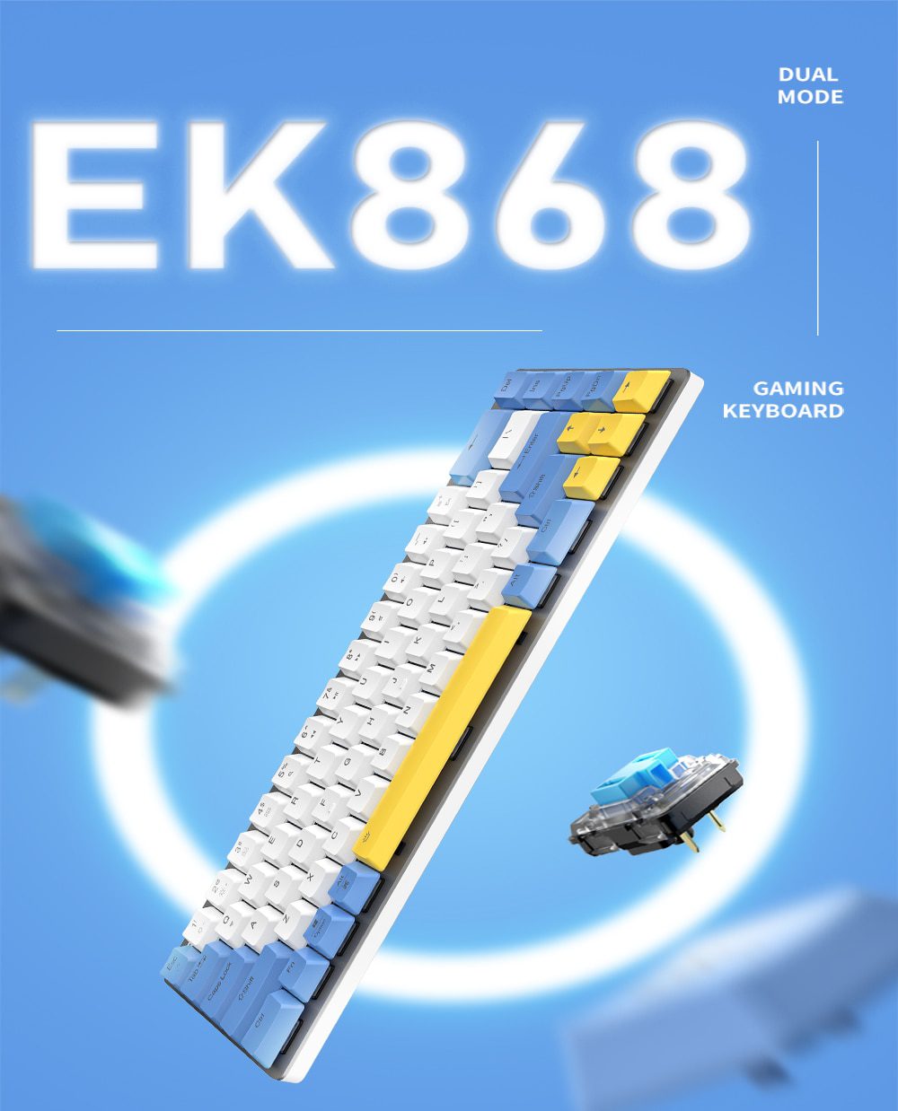 DAREU 68 Keys Mechanical Keyboard Mini Portable 60% Dual-mode KB Wired Bluetooth 5.1 Ergonomic Low Profile Keyboards for Office DAREU EK868